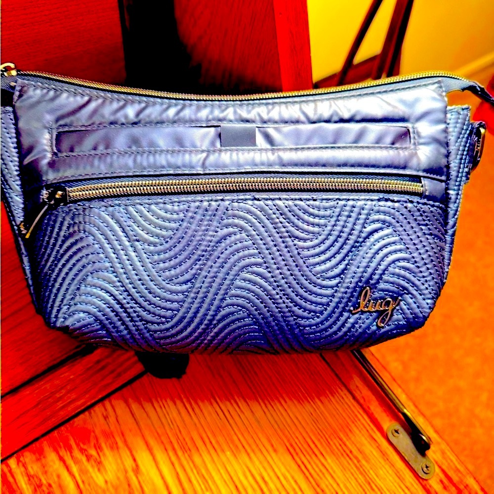 Lug DASH Wave Pattern Crossbody Bag - Metallic Indigo Blue Built-in Wallet
